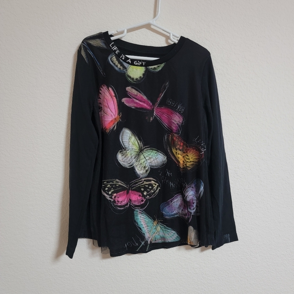 🤍 Desigual Butterfly Sheer Overlay Long Sleeve Top